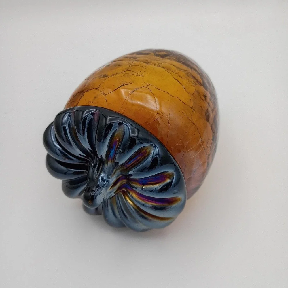 Large Pier 1 Amber Crackle Glass Acorn Art Glass Decor 5